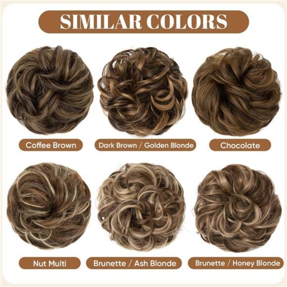 Large Messy Bun Hair Piece Wavy Curly Scrunchies Synthetic Chignon Ponytail Hair - Picture 3 of 7